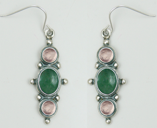 Sterling Silver Drop Dangle Earrings With Jade And Rose Quartz